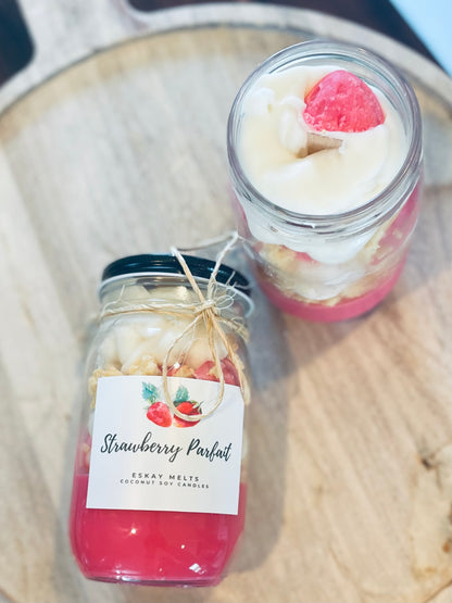 16oz Strawberry Parfait Candle | Coconut Soy Dessert Candle