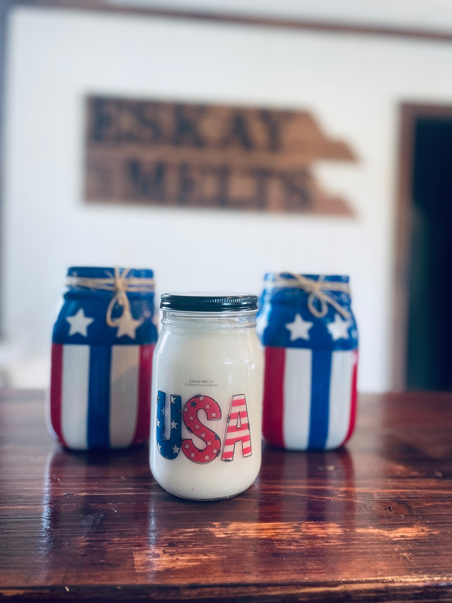 24oz American Flag Mason Jar