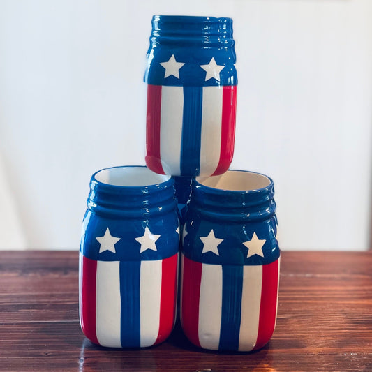 24oz American Flag Mason Jar