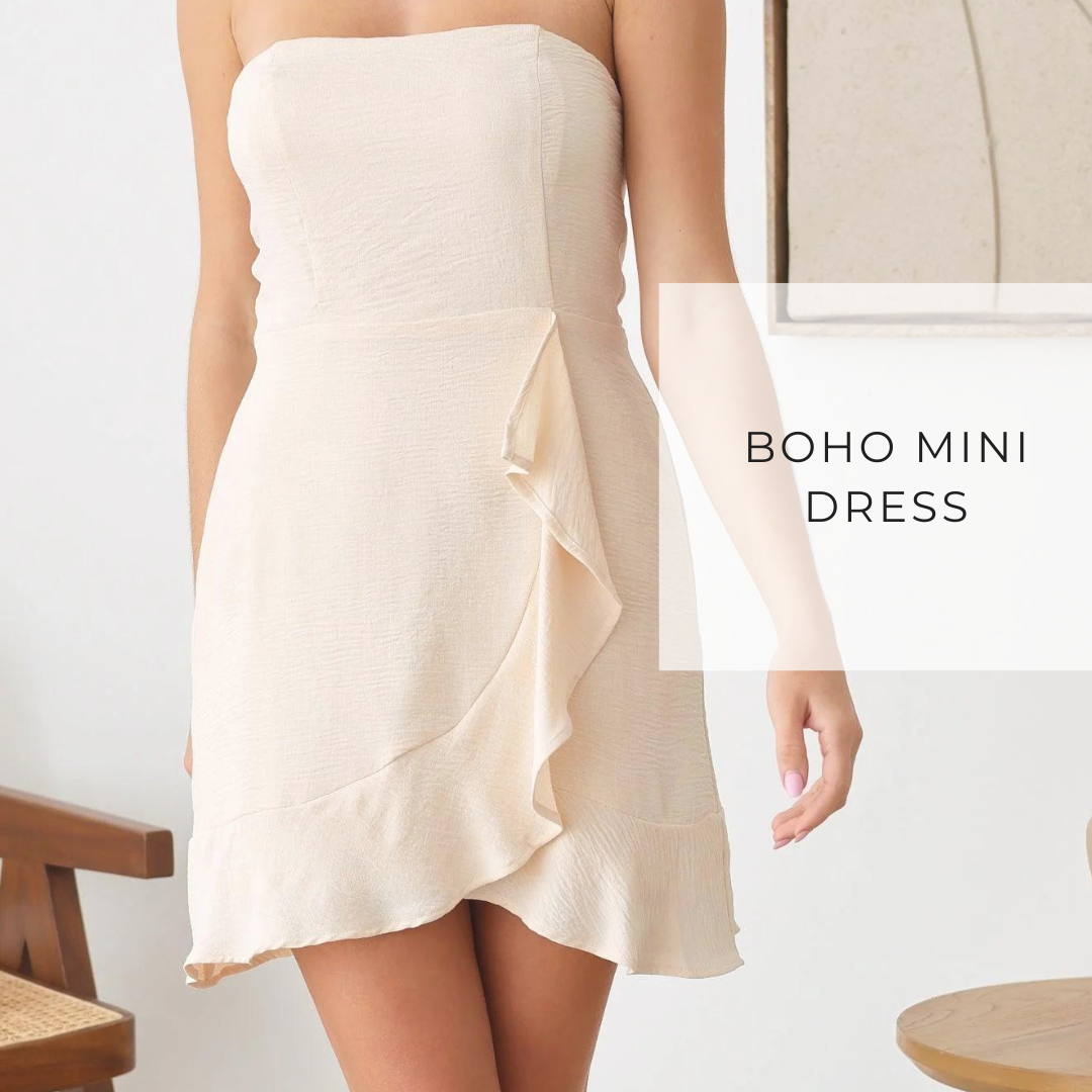 Boho Mini Dress-Cream