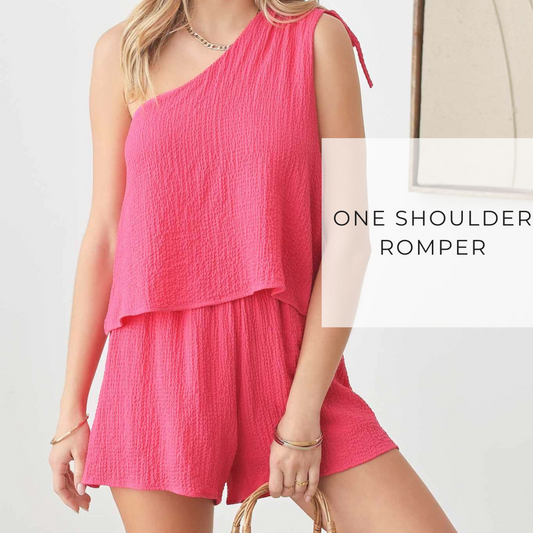 One Shoulder Romper-Hot Pink